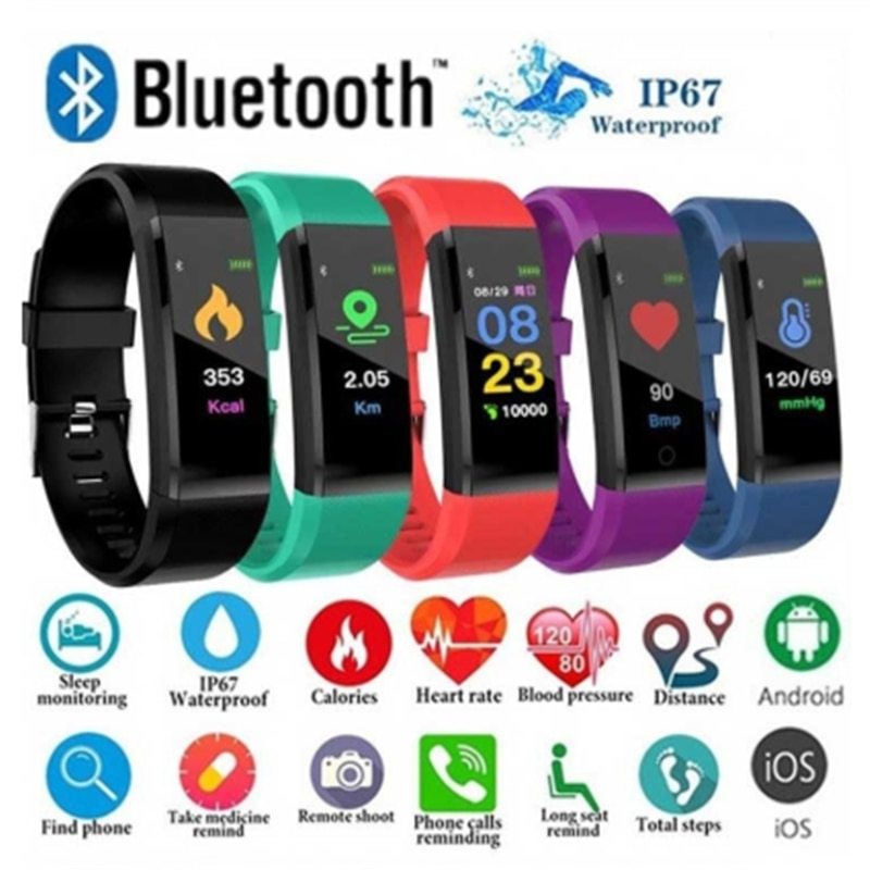 Screen Smart Wristband Heart Rate Monitor Fitness Activity Tracker 115plus Smart Band Color Blood Pressure Music Remote Control