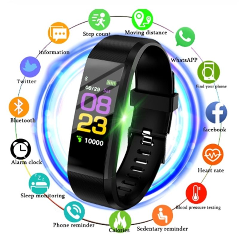 Screen Smart Wristband Heart Rate Monitor Fitness Activity Tracker 115plus Smart Band Color Blood Pressure Music Remote Control