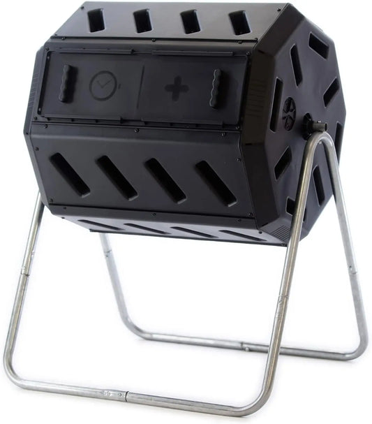 FCMP Outdoor IM4000 Dual Chamber Tumbling Composter Canadian-Made, 100% Recycled Resin - 37 Gallon Rotating Compost Tumbler Bin