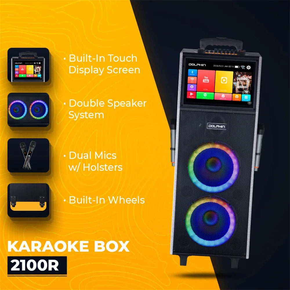 4000W Portable Bluetooth Speaker Dual 10" Subwoofer with 14.1" Touchscreen Tablet Sound System Party DJ karaoke Speaker