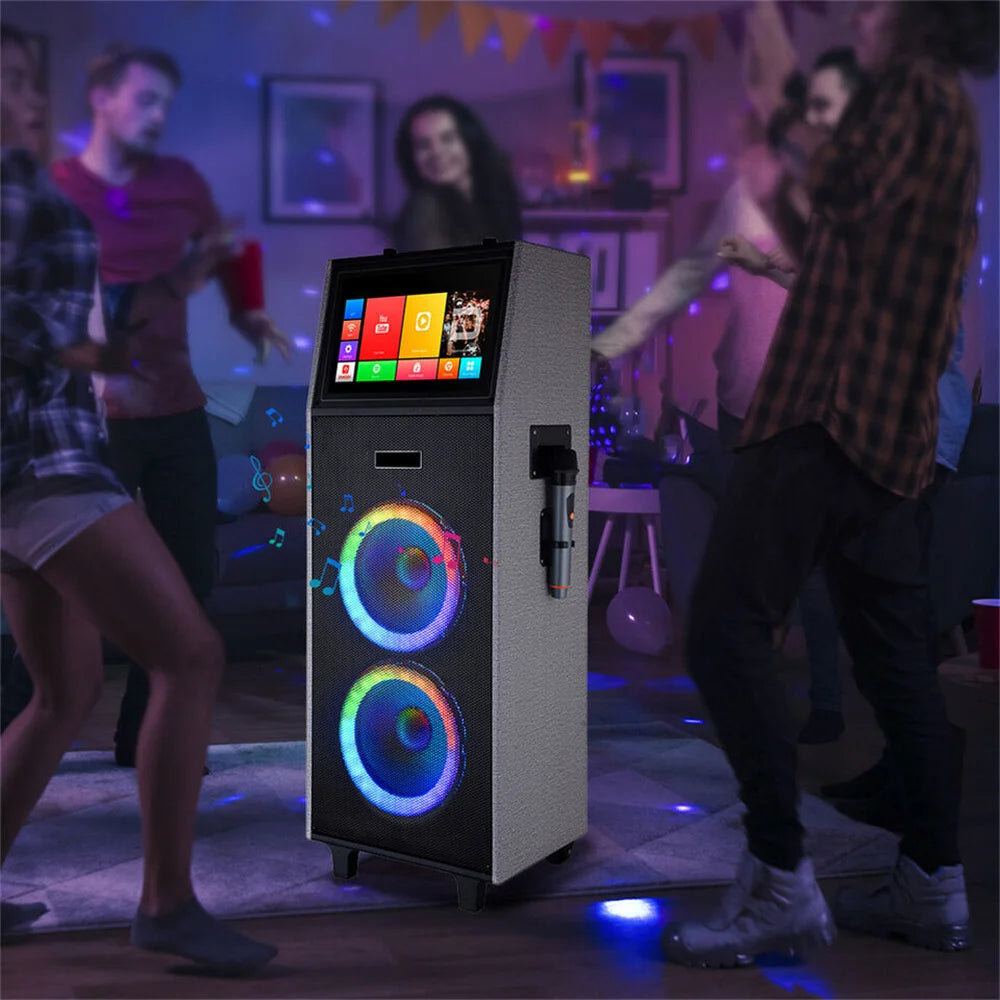 4000W Portable Bluetooth Speaker Dual 10" Subwoofer with 14.1" Touchscreen Tablet Sound System Party DJ karaoke Speaker