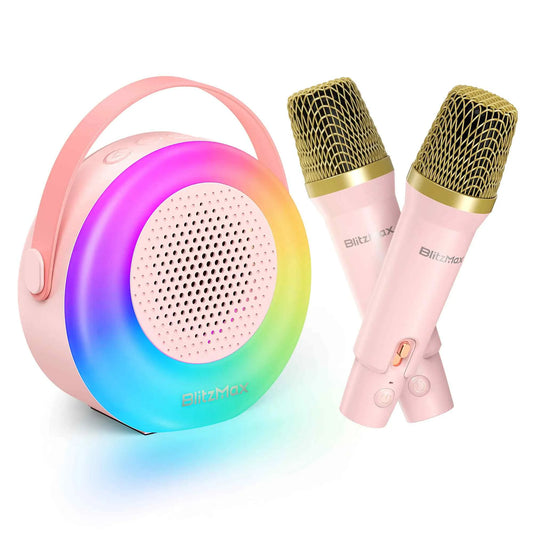 BM-K10 Karaoke Machine Mini Portable Bluetooth Karaoke Singing Speaker with 2 Wireless Micphones for Adults Kids Gifts