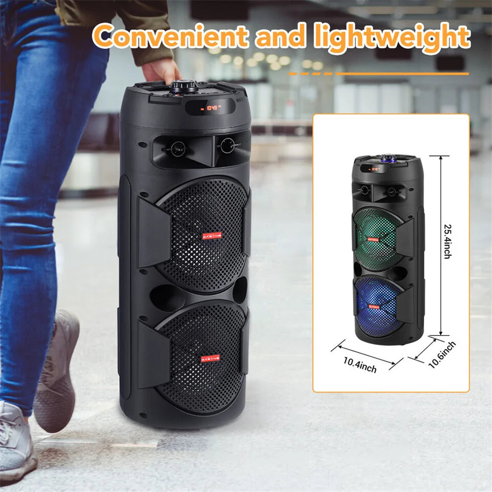 5000W Portable Bluetooth Speaker Subwoofer Heavy Bass Sound System Party with Microphone and Remote Dual 8"RGB Light