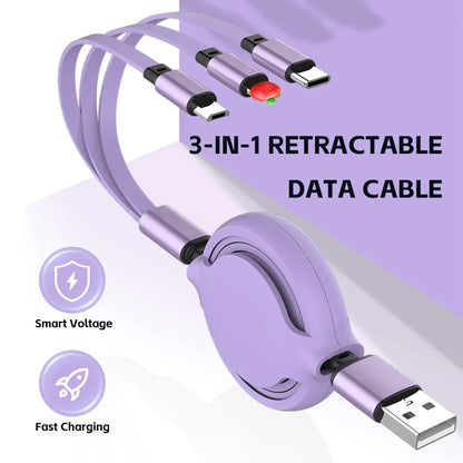 2 PCS 3 in 1 USB Cable Fast Charging Data Cord for Iphone Samsung Huawei Xiaomi Retractable Multi Port Multiple Charging Wire