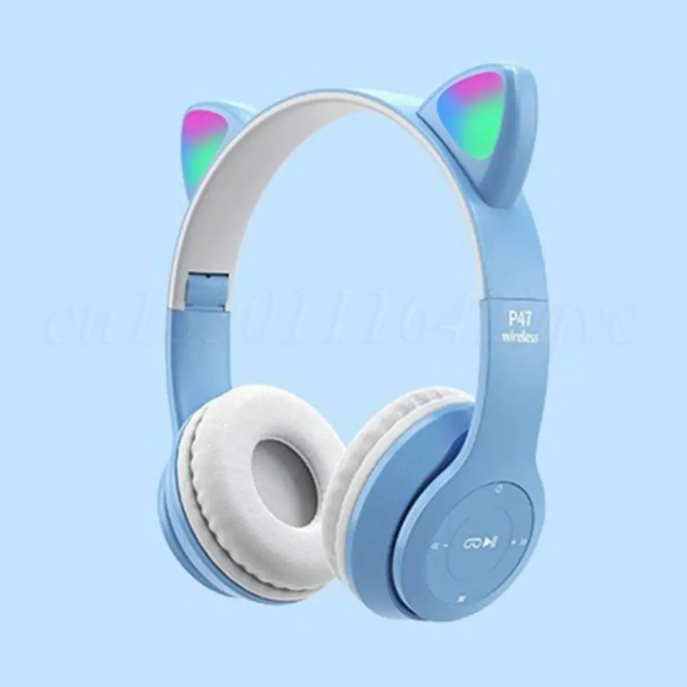 Wireless Headphones Cat Ear Gaming Headset Glow Light Bluetooth-Compatible Helmets Cute Over-Ear Headsets for Kids and Adult