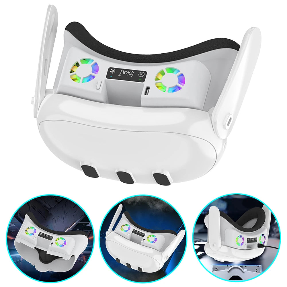 VR Cooling Fan Face Cover Facial Interface Radiator with RGB Light Cool Mask with Anti-Leakage Nose Pad for Meta Quest 3