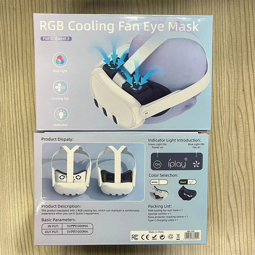 VR Cooling Fan Face Cover Facial Interface Radiator with RGB Light Cool Mask with Anti-Leakage Nose Pad for Meta Quest 3