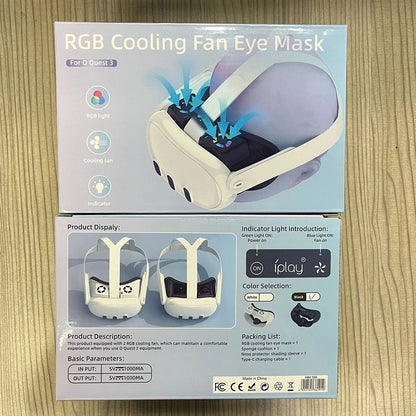 VR Cooling Fan Face Cover Facial Interface Radiator with RGB Light Cool Mask with Anti-Leakage Nose Pad for Meta Quest 3