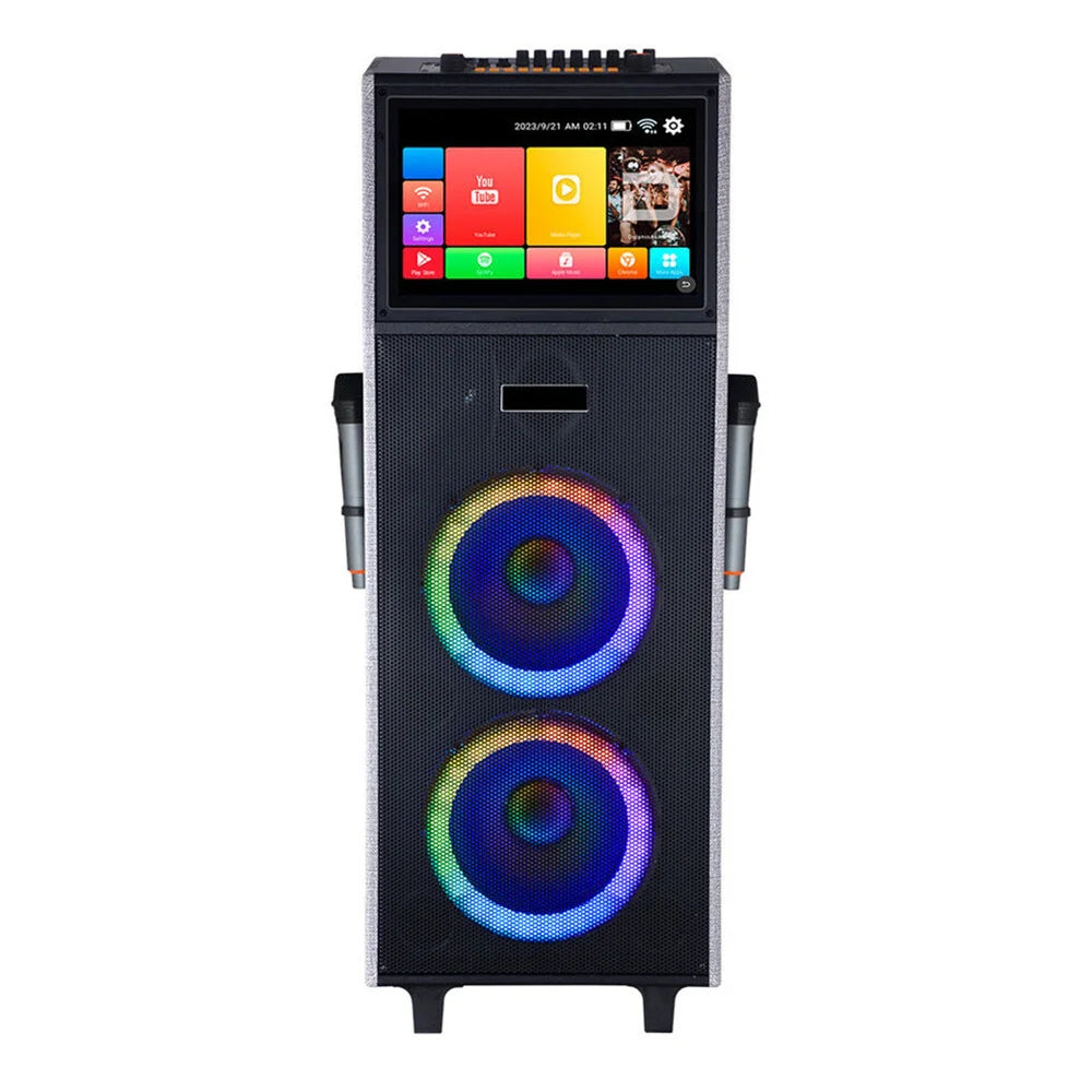 4000W Portable Bluetooth Speaker Dual 10" Subwoofer with 14.1" Touchscreen Tablet Sound System Party DJ karaoke Speaker