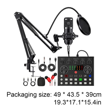 BM800 V8s Podcast Sound Card Set Professional Audio Condenser Mic Studio Microphone for Karaoke Podcast Recording Live Streaming