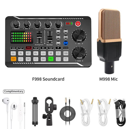 F998 BM800 Sound Card Set Professional Audio Condenser Mic Studio Microphone for Karaoke Podcast Recording Live Streaming