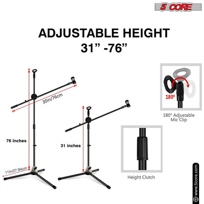 360 Degree Rotating + Dual Mic - MS DBL 5 Core Tripod Mic Stand Floor Boom Arm Holder Microphone Stands