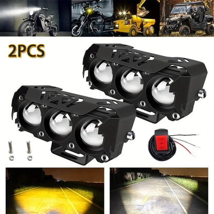 2pcs Motorcycle LED Spotlight Work Light Dual Color Hi/Low Beam Mini Driving Foglamp For Car Trucks SUV UTV Spotlight 12V 24V