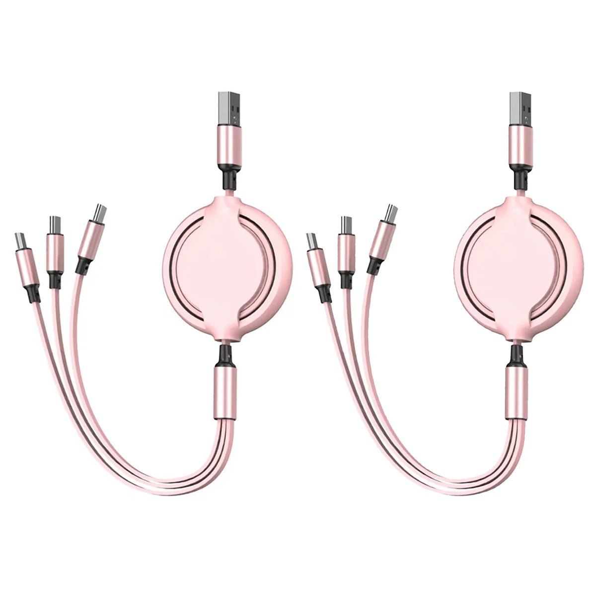 2 PCS 3 in 1 USB Cable Fast Charging Data Cord for Iphone Samsung Huawei Xiaomi Retractable Multi Port Multiple Charging Wire