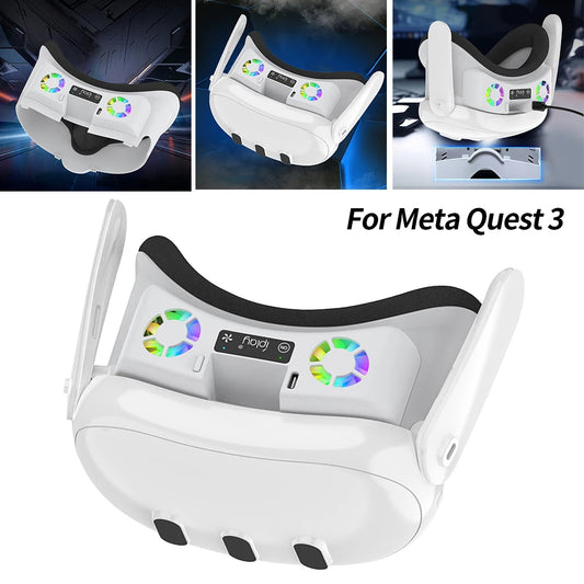 VR Cooling Fan Face Cover Facial Interface Radiator with RGB Light Cool Mask with Anti-Leakage Nose Pad for Meta Quest 3