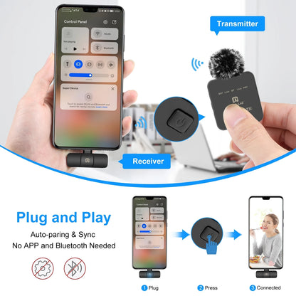 PULUZ Wireless Lavalier Lapel Condenser Microphone for iPhone Type C Android Smartphone Camera PC Gaming YouTube Broadcast Vlog