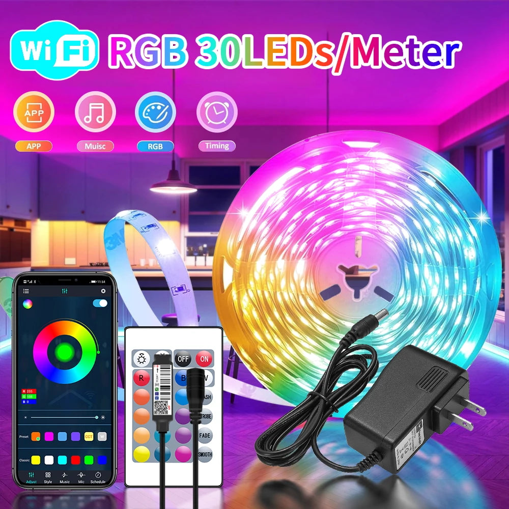 5050 RGB Light Strip WIFI App Control  DC US Power Supply LED Flexible Ribbon Diode Tape for TV Backlight Room