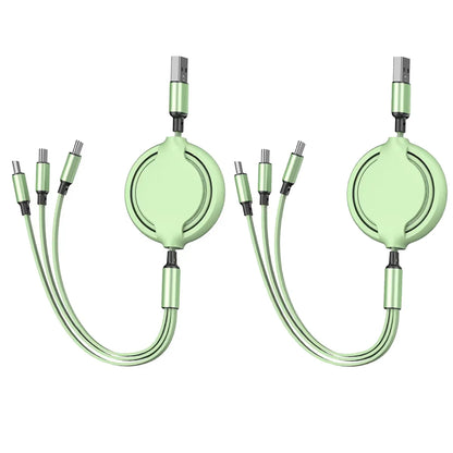 2 PCS 3 in 1 USB Cable Fast Charging Data Cord for Iphone Samsung Huawei Xiaomi Retractable Multi Port Multiple Charging Wire