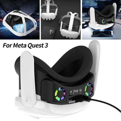 VR Cooling Fan For Meta Quest 3 Rechargeable VR Headset Air Circulation with Breathable Facial Interface Face Cover RGB Light