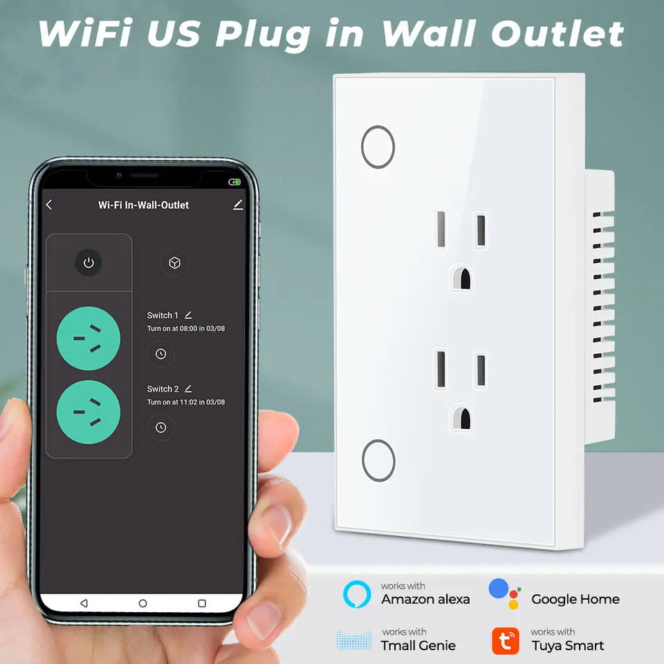 Melery Zigbee Tuya Smart US Electrical Plug 16A Wall Socket Tempered Glass Panel Outlet Timing smart Life App Google Home Alexa