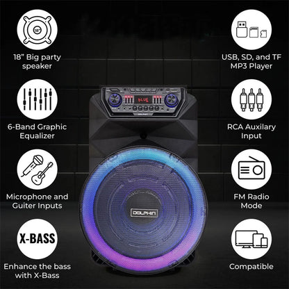 4500W Portable Bluetooth Party Speaker 18" Subwoofer Heavy Bass Sound System Dj Karaoke Led Light Loud  Rechargeable Speaker