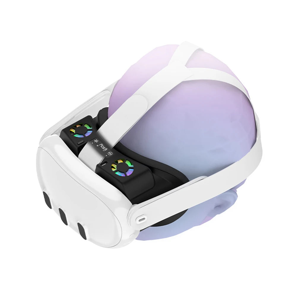 VR Cooling Fan For Meta Quest 3 Rechargeable VR Headset Air Circulation with Breathable Facial Interface Face Cover RGB Light