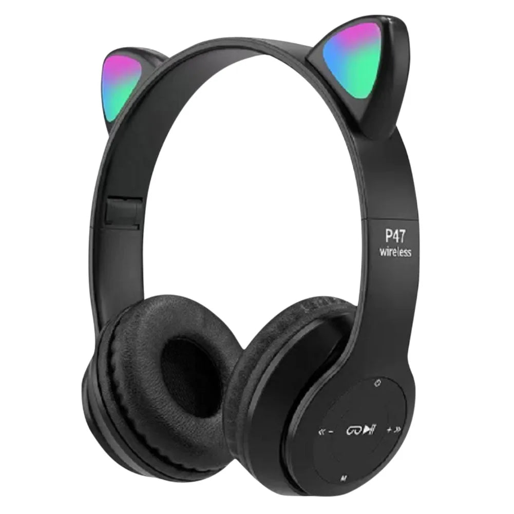 Wireless Headphones Cat Ear Gaming Headset Glow Light Bluetooth-Compatible Helmets Cute Over-Ear Headsets for Kids and Adult