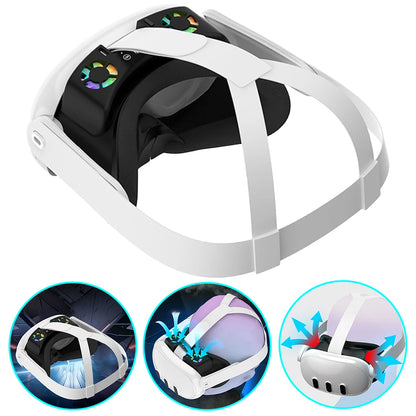 VR Cooling Fan For Meta Quest 3 Rechargeable VR Headset Air Circulation with Breathable Facial Interface Face Cover RGB Light