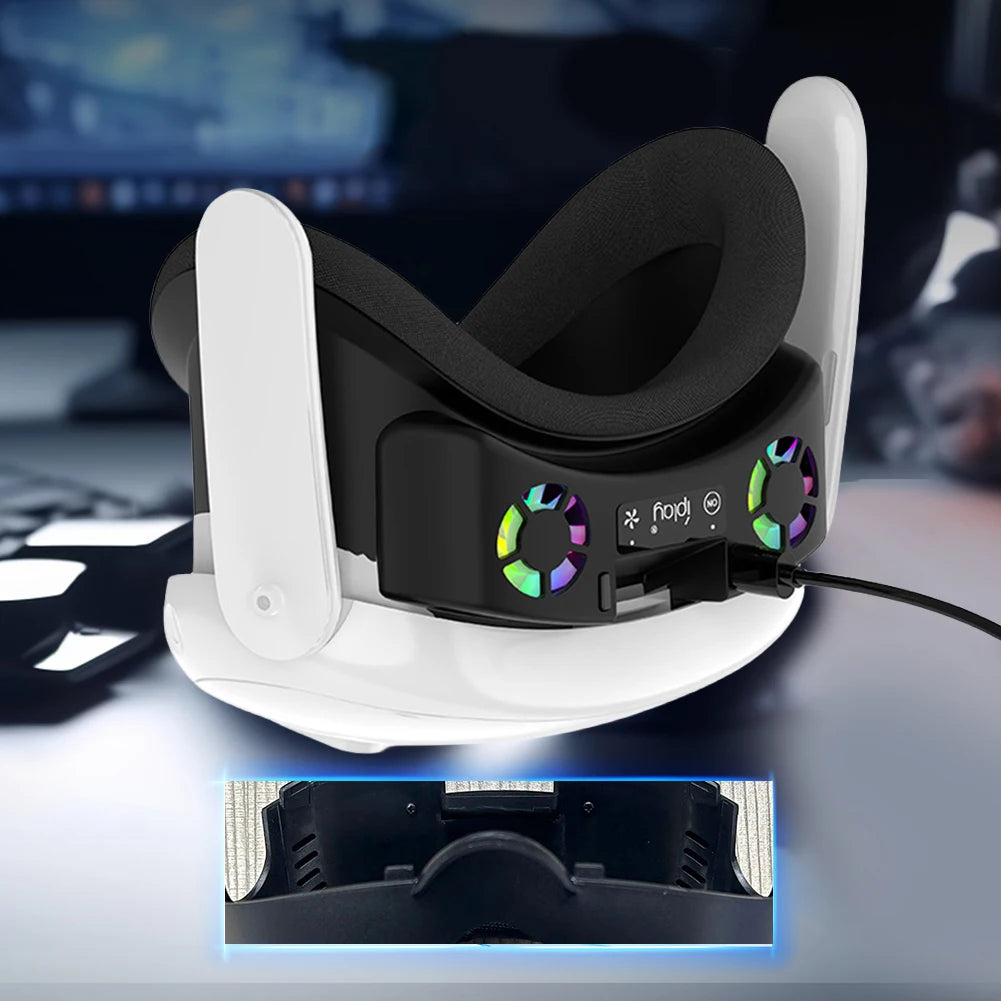 VR Cooling Fan Face Cover Facial Interface Radiator with RGB Light Cool Mask with Anti-Leakage Nose Pad for Meta Quest 3