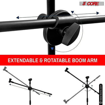 360 Degree Rotating + Dual Mic - MS DBL 5 Core Tripod Mic Stand Floor Boom Arm Holder Microphone Stands