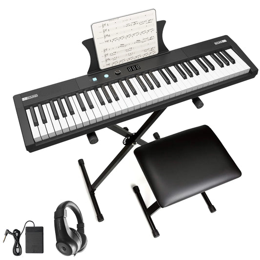 61 Key Piano Keyboard Semi-Weighted Keys Digital Music Keyboard with Power Supply Piano Stand Stool and Microphone Piano Sets