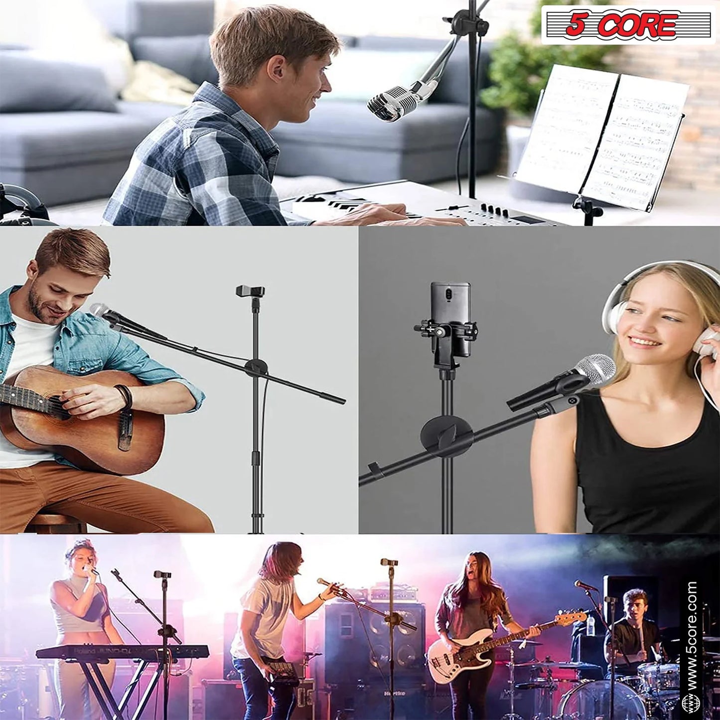 360 Degree Rotating + Dual Mic - MS DBL 5 Core Tripod Mic Stand Floor Boom Arm Holder Microphone Stands