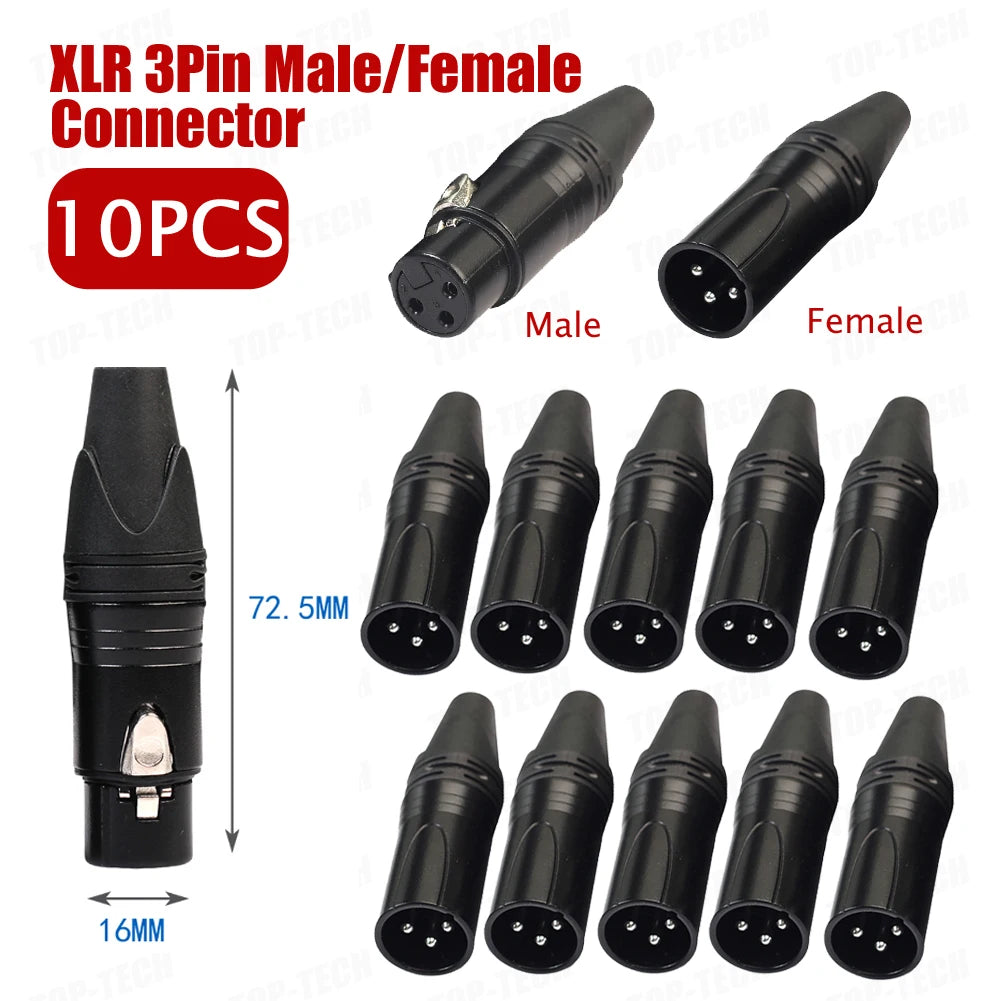 10pcs 3Pin XLR Audio Cable Connector MIC Male Plug Female Jack Professional Microphone Wire Connector Power Adapter