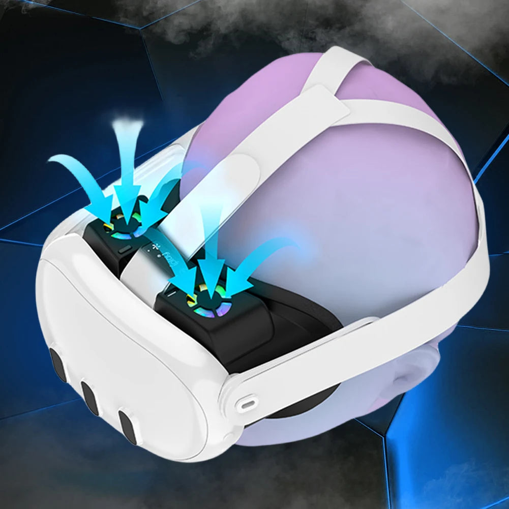 VR Cooling Fan For Meta Quest 3 Rechargeable VR Headset Air Circulation with Breathable Facial Interface Face Cover RGB Light