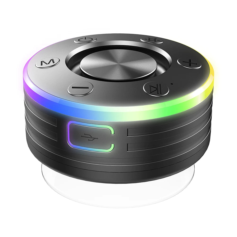 Waterproof Shower Speaker with Suction Cup/RGB Light Bluetooth-Compatible 5.2 Mini Speaker Hands-Free Call/FM Radio Built-in Mic