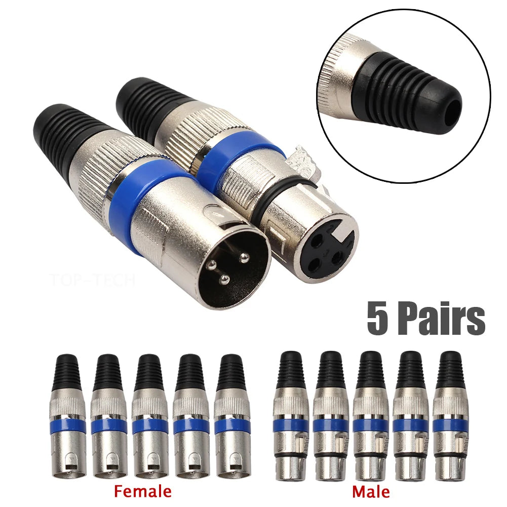 10pcs 3Pin XLR Audio Cable Connector MIC Male Plug Female Jack Professional Microphone Wire Connector Power Adapter