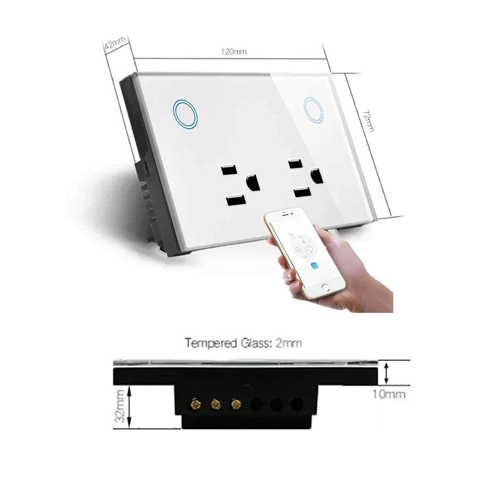 Melery Zigbee Tuya Smart US Electrical Plug 16A Wall Socket Tempered Glass Panel Outlet Timing smart Life App Google Home Alexa