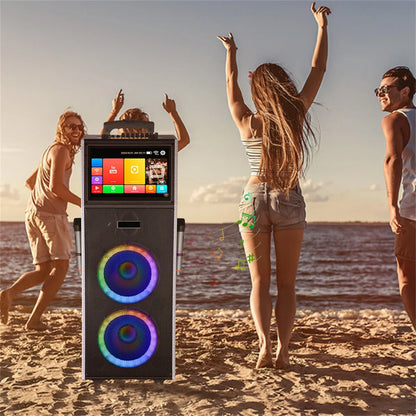 4000W Portable Bluetooth Speaker Dual 10" Subwoofer with 14.1" Touchscreen Tablet Sound System Party DJ karaoke Speaker