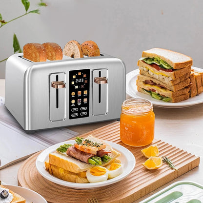 Toaster 4 Slice,Stainless,LCD Display & Touch Buttons,7 Shade Setting,1.4''Wide Slots,Basic & Peculiar Functions,1800w