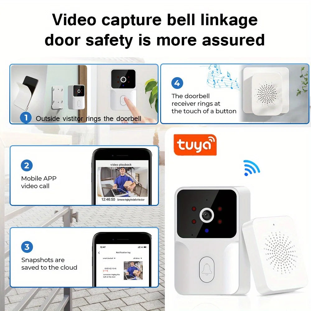 Tuya Smart Video Doorbell Camera HD Wireless doorbell for Home Security, Night Vision, Voice Change, 2-Way Audio, Waterproof