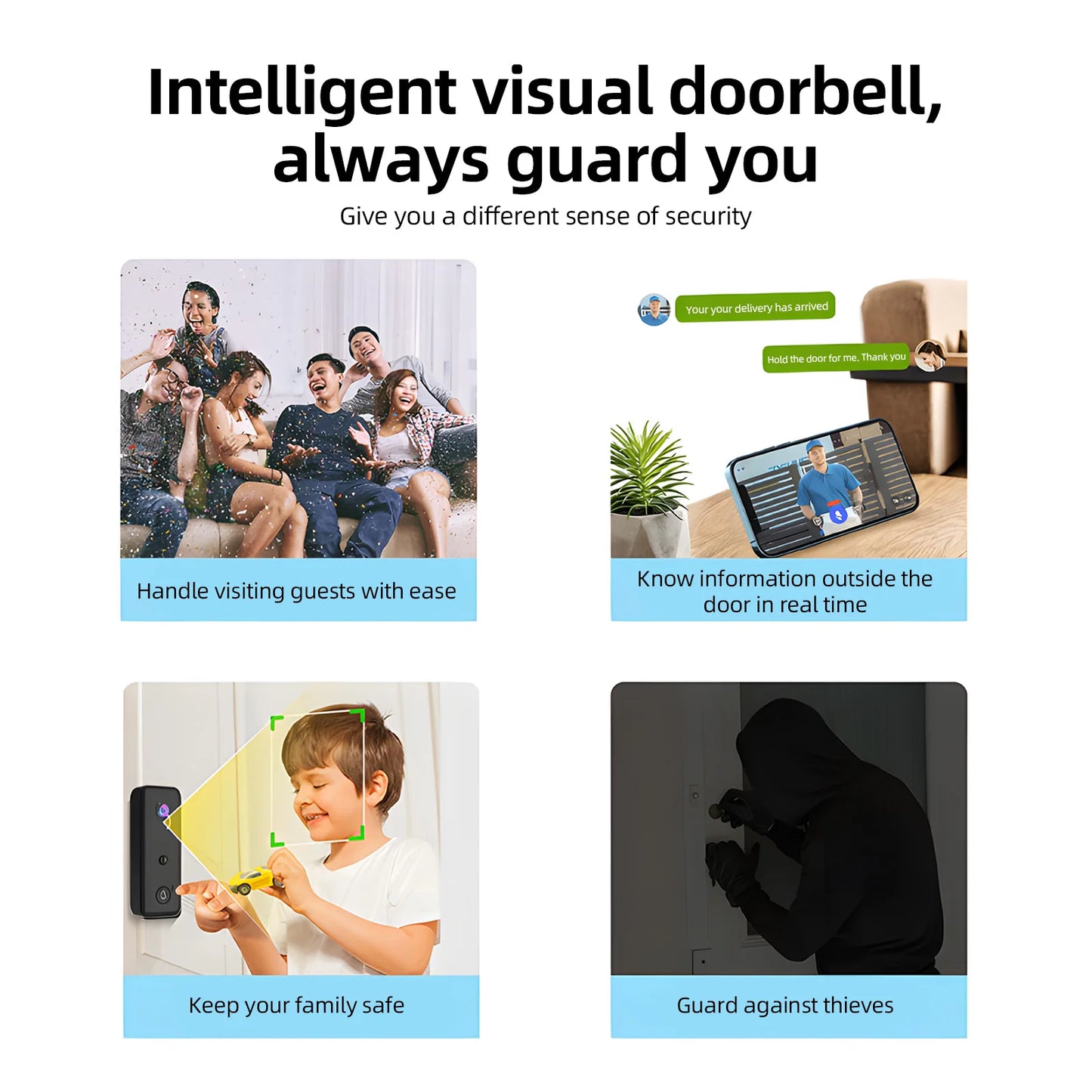 Video Doorbell Camera Wireless with Chime Ringer Battery Powered Smart AI PIR Human Detection IP65 Waterproof 2.4G WiFi 2-Way Au