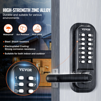 VEVOR Mechanical Keyless Entry Door Lock Single/Double -Sided 14 Digit Keypad and Handle Embedded