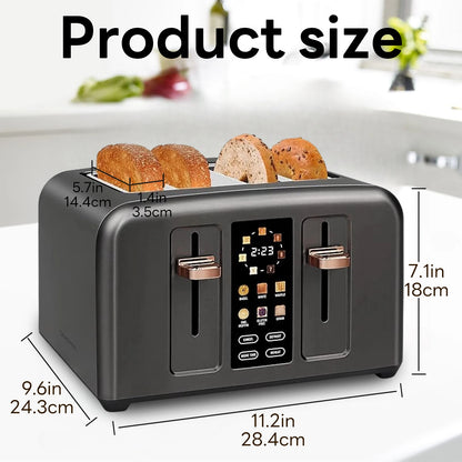 Toaster 4 Slice,Stainless,LCD Display & Touch Buttons,7 Shade Setting,1.4''Wide Slots,Basic & Peculiar Functions,1800w