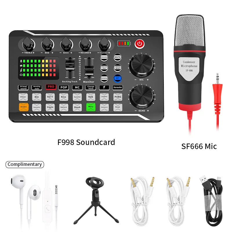 F998 BM800 Sound Card Set Professional Audio Condenser Mic Studio Microphone for Karaoke Podcast Recording Live Streaming