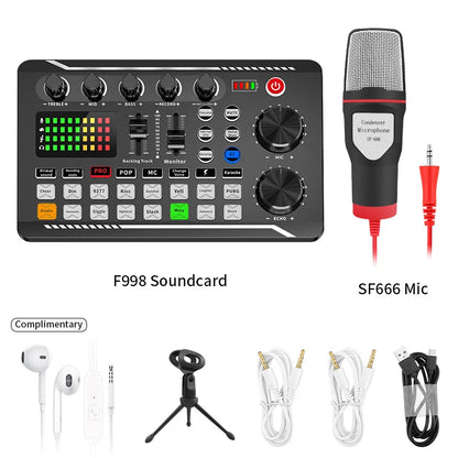 F998 BM800 Sound Card Set Professional Audio Condenser Mic Studio Microphone for Karaoke Podcast Recording Live Streaming