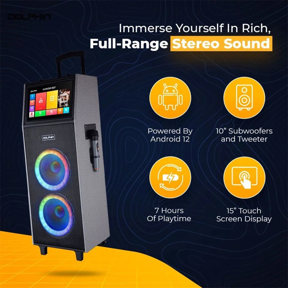 4000W Portable Bluetooth Speaker Dual 10" Subwoofer with 14.1" Touchscreen Tablet Sound System Party DJ karaoke Speaker