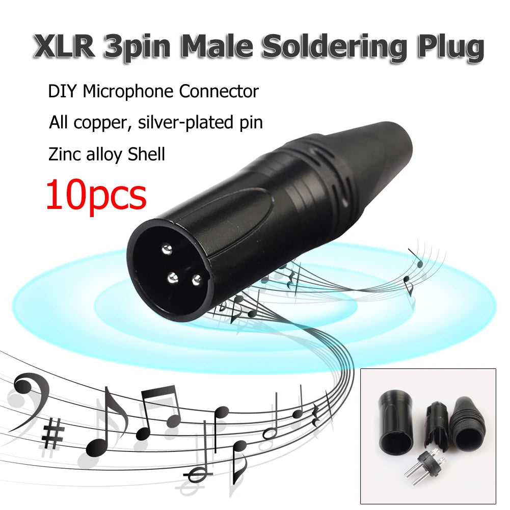 10pcs 3Pin XLR Audio Cable Connector MIC Male Plug Female Jack Professional Microphone Wire Connector Power Adapter