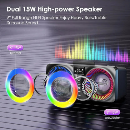 Karaoke Machine for Kids Adults, Portable Bluetooth Speaker with 9 Modes LED Lights,Lyric Display&2 UHF Wireless Microphones