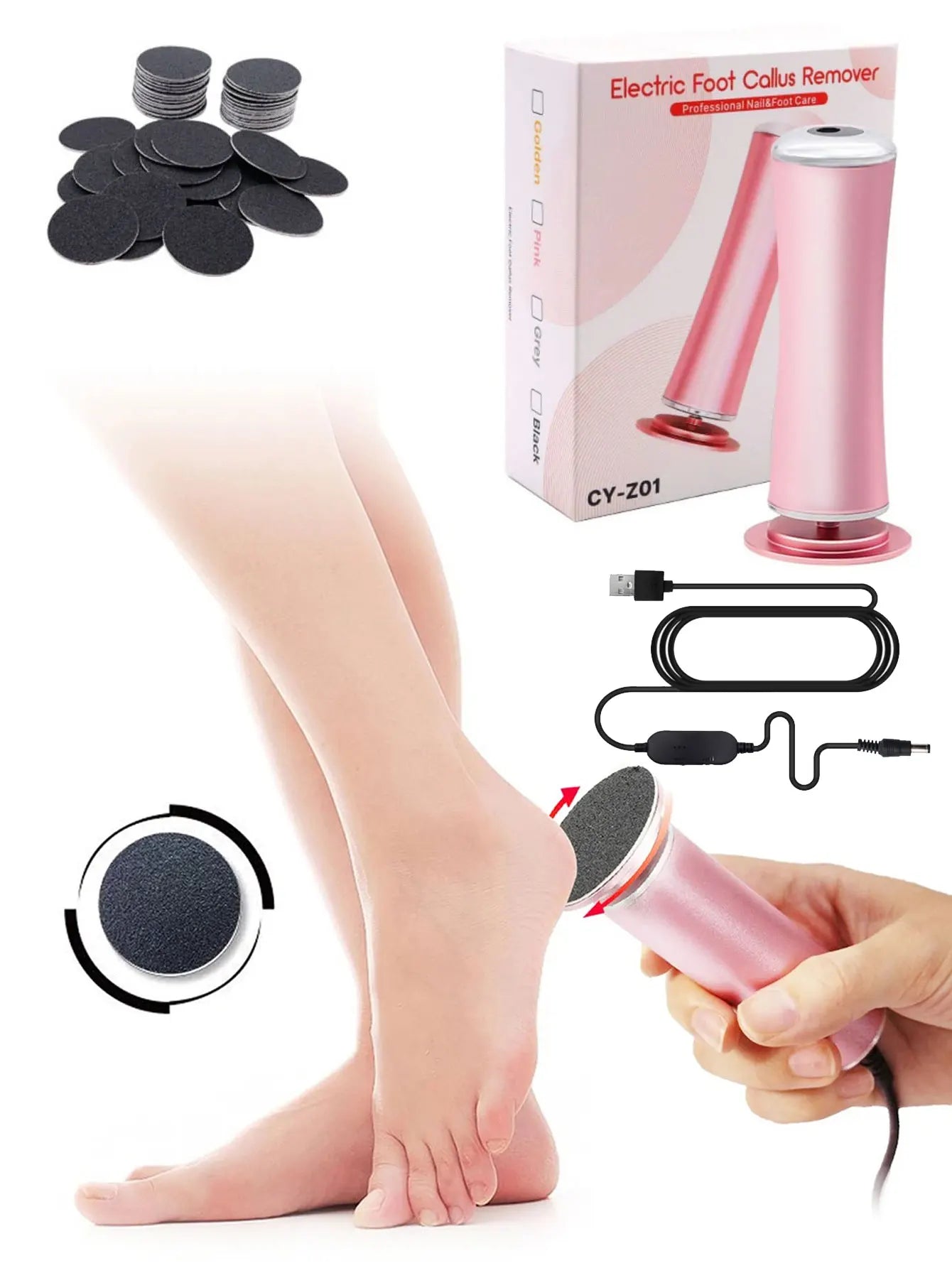 Electric Foot Callus Remover Electric Pedicure Machine Adjustable Speed with 60 Pieces Replacement Sandpaper Foot Pedicure