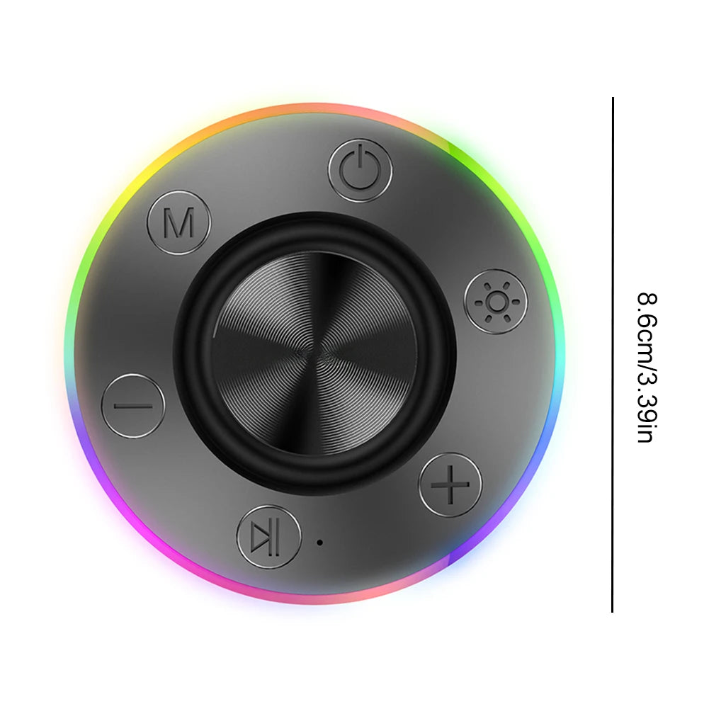 Waterproof Shower Speaker with Suction Cup/RGB Light Bluetooth-Compatible 5.2 Mini Speaker Hands-Free Call/FM Radio Built-in Mic